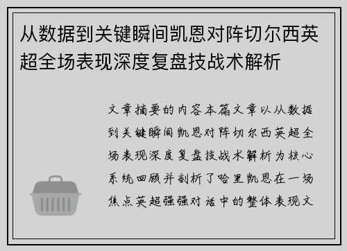 从数据到关键瞬间凯恩对阵切尔西英超全场表现深度复盘技战术解析 从数据到关键瞬间凯恩对阵切尔西英超全场表现深度复盘技战术解析